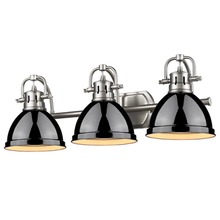 Golden 3602-BA3 PW-BK - Duncan 3 Light Bath Vanity in Pewter with a Black Shade