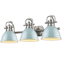 Golden 3602-BA3 PW-SF - Duncan 3 Light Bath Vanity in Pewter with a Seafoam Shade