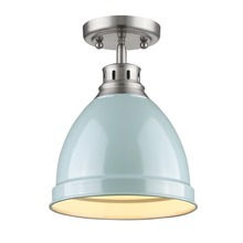 Golden 3602-FM PW-SF - Duncan Flush Mount in Pewter with a Seafoam Shade