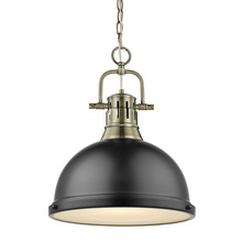 Golden 3602-L AB-BLK - Duncan 1 Light Pendant with Chain in Aged Brass with a Matte Black Shade