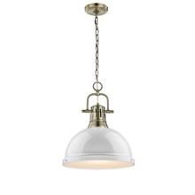 Golden 3602-L AB-WH - Duncan 1 Light Pendant with Chain in Aged Brass with a White Shade