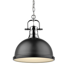 Golden 3602-L CH-BLK - Duncan 1 Light Pendant with Chain in Chrome with a Matte Black Shade