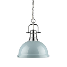 Golden 3602-L CH-SF - Duncan 1 Light Pendant with Chain in Chrome with a Seafoam Shade