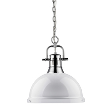 Golden 3602-L CH-WH - Duncan 1 Light Pendant with Chain in Chrome with a White Shade