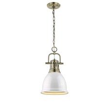 Golden 3602-S AB-WH - Duncan Small Pendant with Chain in Aged Brass with a White Shade