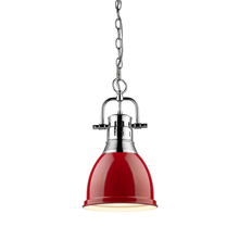 Golden 3602-S CH-RD - Duncan Small Pendant with Chain in Chrome with a Red Shade