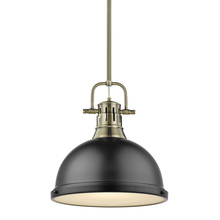 Golden 3604-L AB-BLK - Duncan 1 Light Pendant with Rod in Aged Brass with a Matte Black Shade