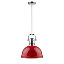 Golden 3604-L CH-RD - Duncan 1 Light Pendant with Rod in Chrome with a Red Shade
