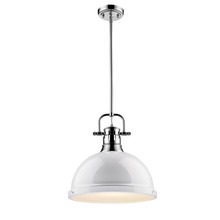 Golden 3604-L CH-WH - Duncan 1 Light Pendant with Rod in Chrome with a White Shade