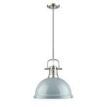 Golden 3604-L PW-SF - Duncan 1 Light Pendant with Rod in Pewter with a Seafoam Shade