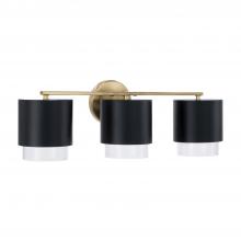 Capital 153031RK-549 - 3-Light Cylindrical Metal Vanity in Matte Black with Matte Brass Interior and Seeded Glass