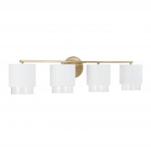 Capital 153041RE-549 - 4-Light Cylindrical Metal Vanity in Matte White with Matte Brass Interior and Seeded Glass
