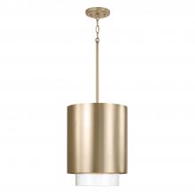 Capital 353011MA - 1-Light Cylindrical Metal Pendant in Matte Brass with Seeded Glass