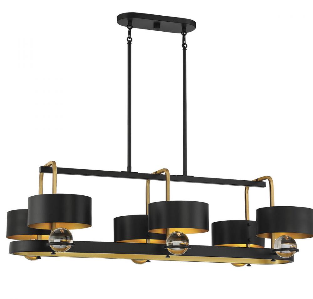 Chambord 6-Light Linear Chandelier in Vintage Black with Warm Brass Accents