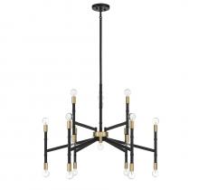Brechers Lighting Items L1-5611-18-143 - Rossi 18-Light Chandelier in Matte Black with Warm Brass Accents