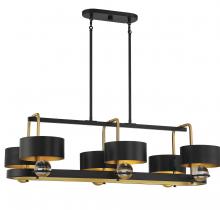 Brechers Lighting Items V6-L1-2924-6-51 - Chambord 6-Light Linear Chandelier in Vintage Black with Warm Brass Accents