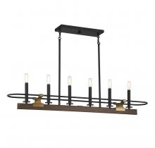 Brechers Lighting Items V6-L1-2933-6-170 - Icarus 6-Light Linear Chandelier in Burnished Brass with Walnut