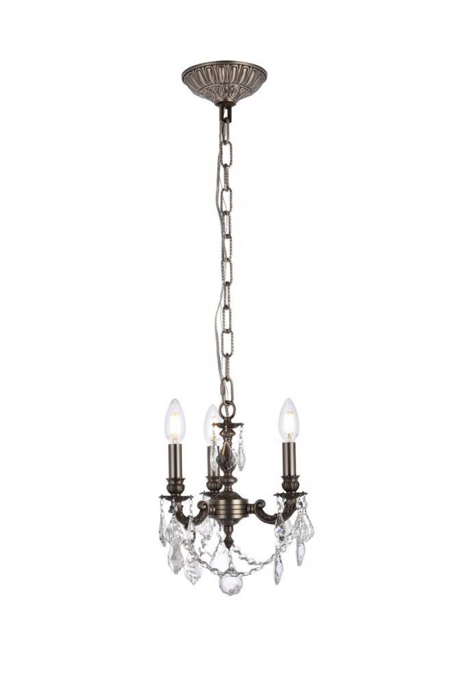 Lillie 3 Light Pewter Pendant Clear Royal Cut Crystal