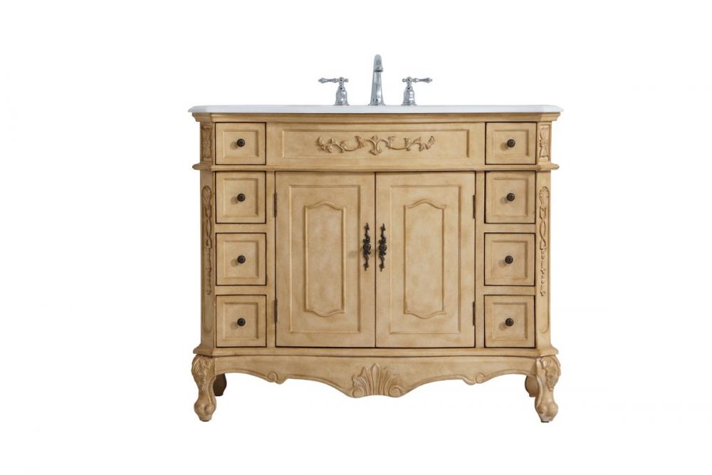 42 Inch Single Bathroom Vanity in Light Antique Beige with Ivory White Engineered Marble