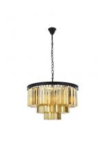  1201D26MB-GT/RC - Sydney 9 Light Matte Black Chandelier Golden Teak (Smoky) Royal Cut Crystal