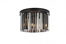  1208F16MB-SS/RC - Sydney 3 Light Matte Black Flush Mount Silver Shade (Grey) Royal Cut Crystal