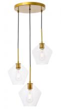 Elegant LD2258BR - Gene 3 Light Brass and Clear Glass Pendant