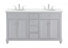  VF12360DGR-VW - 60 Inch Double Bathroom Vanity in Light Grey with Ivory White Engineered Marble