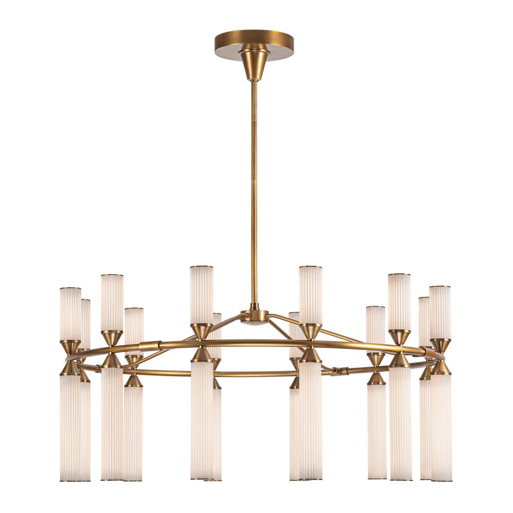 Edwin 38-in Vintage Brass/Frosted Ribbed Glass LED Chandeliers
