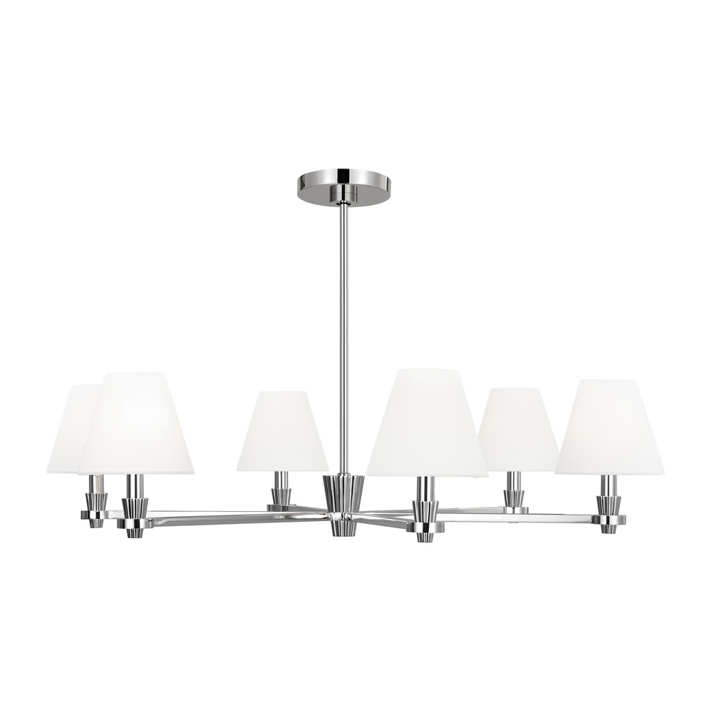 Paisley transitional dimmable indoor large 6-light chandelier in a polished nickel finish with white