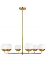 Visual Comfort & Co. Studio Collection 3168106EN3-848 - Alvin modern LED 6-light indoor dimmable chandelier in satin brass gold finish with white milk glass