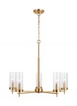 Visual Comfort & Co. Studio Collection 3190305EN-848 - Zire dimmable indoor LED 5-light chandelier in a satin brass finish with clear glass shades