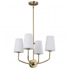 Nuvo 60/7884 - Cordello 4 Light Chandelier; Vintage Brass Finish; Etched White Opal Glass